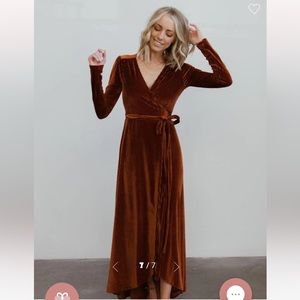 Baltic Born Copper Jada Ribbed Velvet Wrap Dress Size Small NWT Family Photo